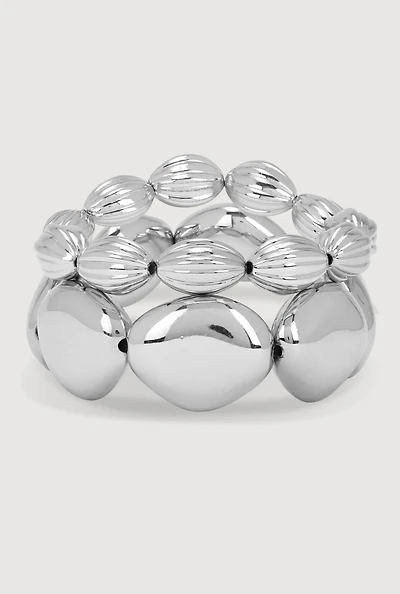 Metallic Beaded Stretch Bracelets Set of 2