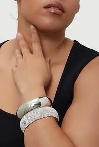 Rhinestone Shiny Metallic 2-Piece Bracelet Set