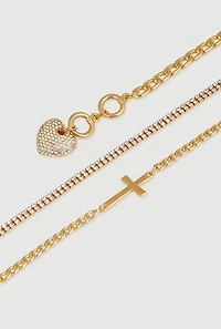 Womens Cubic Zirconia Chain Charm Bracelet Trio, Gold