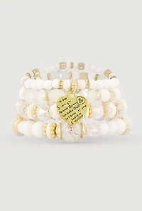 Heart Charm Beaded Stretch Bracelets Set of 4