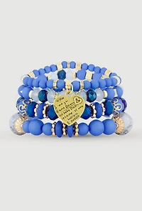 Heart Charm Beaded Stretch Bracelets Set of 4