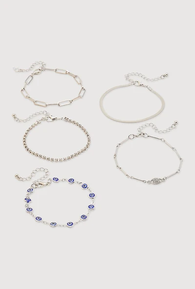 Evil Eye Charm Chain Bracelets Set of 5