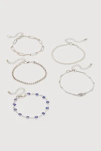 Evil Eye Charm Chain Bracelets Set of 5