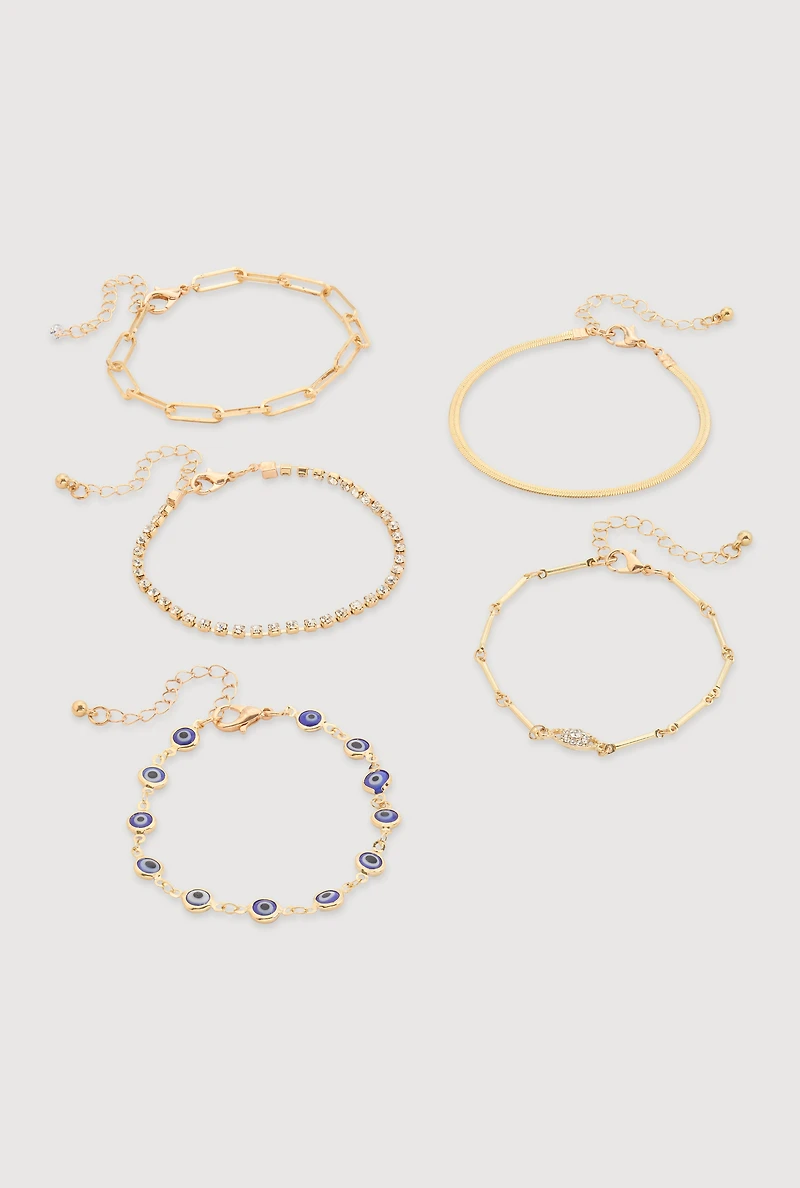 Evil Eye Charm Chain Bracelets Set of 5