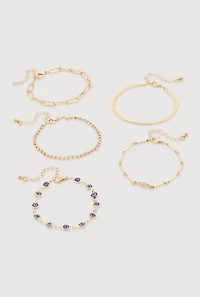 Evil Eye Charm Chain Bracelets Set of 5