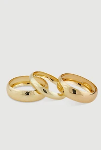 Womens Plus Size Wide Metallic Bangles Set of 3, Gold