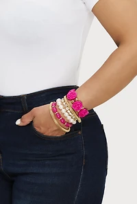 Rose Assorted Faux Pearl Stretch Bracelets Set of 6