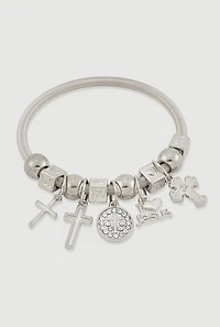 Rhinestone Cross Charm Stretch Bracelet
