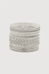 Womens Plus Size Assorted Metallic Bangles Set of 24, Silver