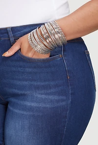 Womens Plus Size Assorted Metallic Bangles Set of 24, Silver