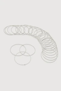 Womens Plus Size Assorted Metallic Bangles Set of 24, Silver