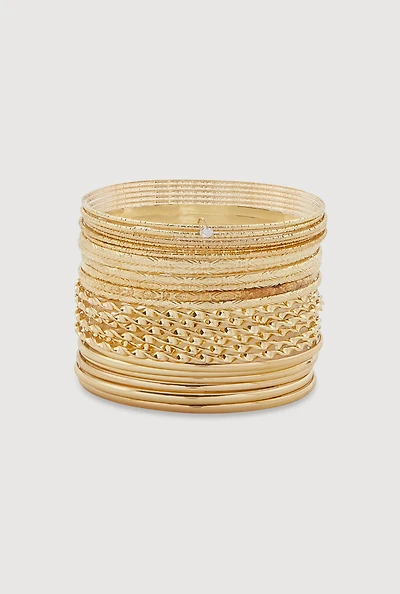 Womens Plus Size Assorted Metallic Bangles Set of 24, Gold