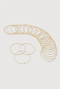 Womens Plus Size Assorted Metallic Bangles Set of 24, Gold