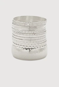 Womens Plus Size Assorted Textured Bangles Set of 16, Silver