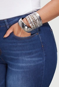 Womens Plus Size Assorted Textured Bangles Set of 16, Silver