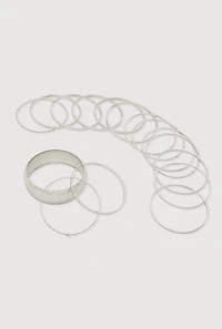Womens Plus Size Assorted Textured Bangles Set of 16, Silver
