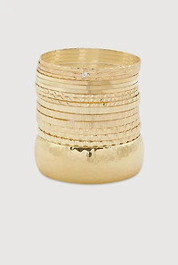 Womens Plus Size Assorted Textured Bangles Set of 16, Gold