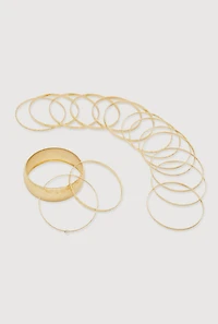 Womens Plus Size Assorted Textured Bangles Set of 16, Gold