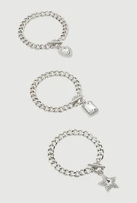 Rhinestone Assorted Charm Chain Bracelet Trio