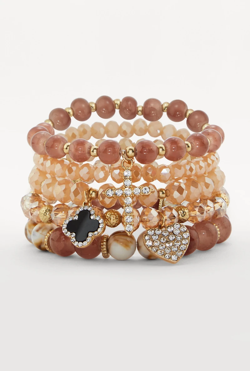 Beaded Stretchy Charm Bracelets Set of 5