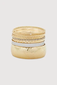 Womens Plus Size Glitter Assorted Bangles Set of 10, Gold