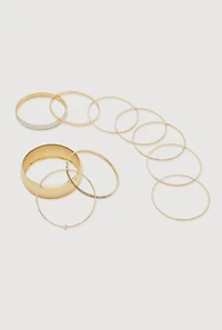 Womens Plus Size Glitter Assorted Bangles Set of 10, Gold