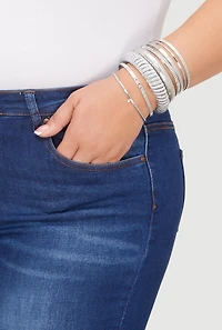 Womens Plus Size Cubic Zirconia Assorted Metallic Bangles Set, Silver