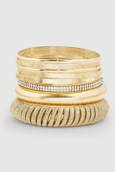 Plus Size Cubic Zirconia Assorted Metallic Bangles Set