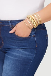 Womens Plus Size Cubic Zirconia Assorted Metallic Bangles Set, Gold
