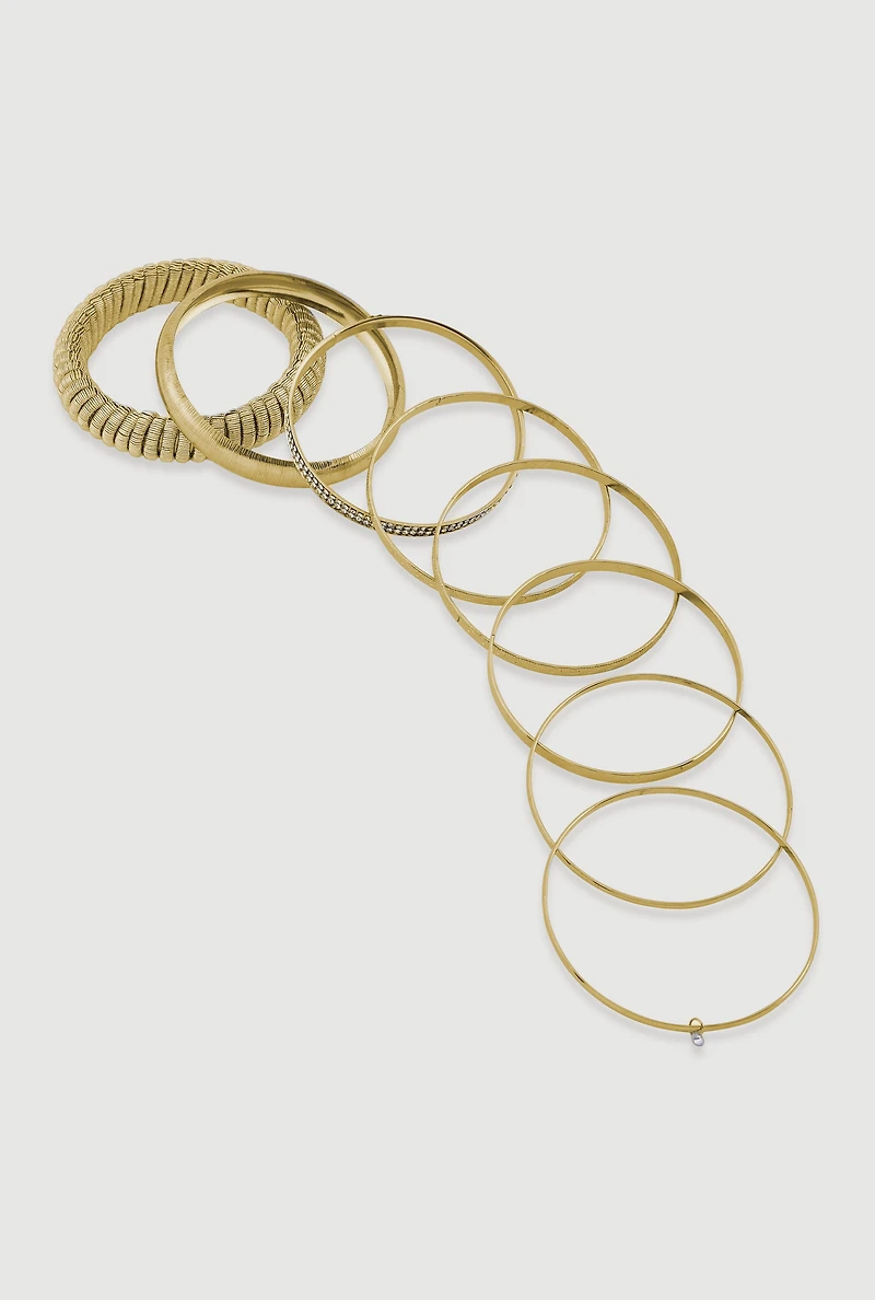 Plus Size Cubic Zirconia Assorted Metallic Bangles Set