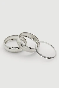 Womens Plus Size Patterned Metallic Assorted Bangles Set of 3, Silver