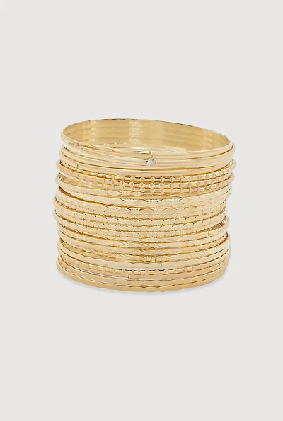 Womens Plus Size Metallic Bangles Set of 24, Gold