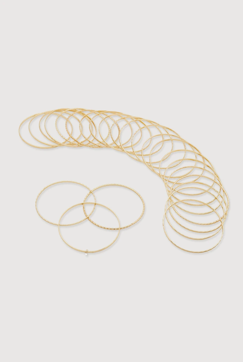 Womens Plus Size Metallic Bangles Set of 24, Gold