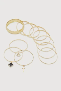 Womens Assorted Metallic Charm Bangles Set of 11, Gold