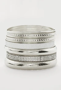 Womens Plus Size Assorted Cubic Zirconia Metallic Bangles Set of 9, Silver