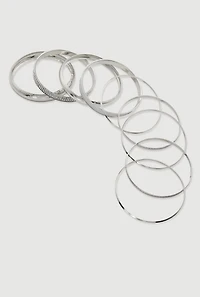 Womens Plus Size Assorted Cubic Zirconia Metallic Bangles Set of 9, Silver
