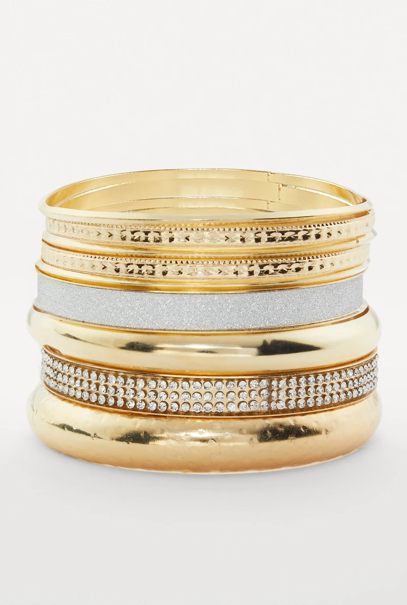 Plus Size Assorted Cubic Zirconia Metallic Bangles Set of 9