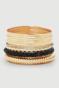 Womens Plus Size Assorted Textured Metallic Bangles Set of 10, Gold