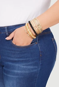 Womens Plus Size Assorted Textured Metallic Bangles Set of 10, Gold