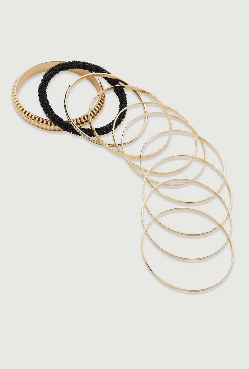 Plus Size Assorted Textured Metallic Bangles Set of 10