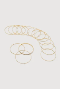 Womens Plus Size Cubic Zirconia Metallic Textured Bangles Set of 15, Gold