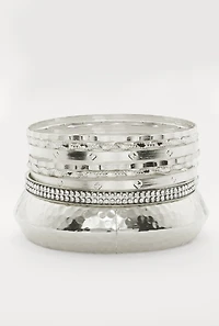 Plus Size Assorted Metallic Hammered Detail Bangles Set of