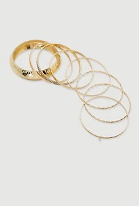 Womens Plus Size Assorted Metallic Hammered Detail Bangles Set of 8, Gold