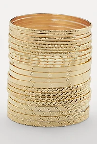 Womens Plus Size Metallic Textured Bangles Set of 24, Gold