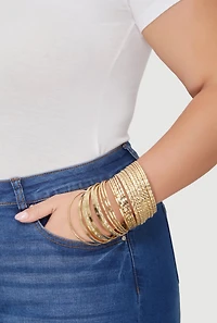 Womens Plus Size Metallic Textured Bangles Set of 24, Gold