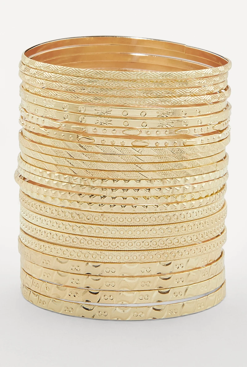 Womens Plus Size Textured Metallic Bangles Set of 24, Gold