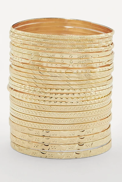 Womens Plus Size Textured Metallic Bangles Set of 24, Gold