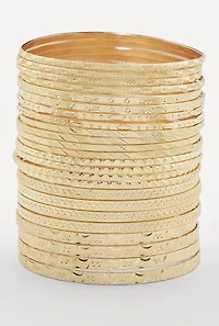 Womens Plus Size Textured Metallic Bangles Set of 24, Gold