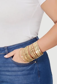 Womens Plus Size Textured Metallic Bangles Set of 24, Gold