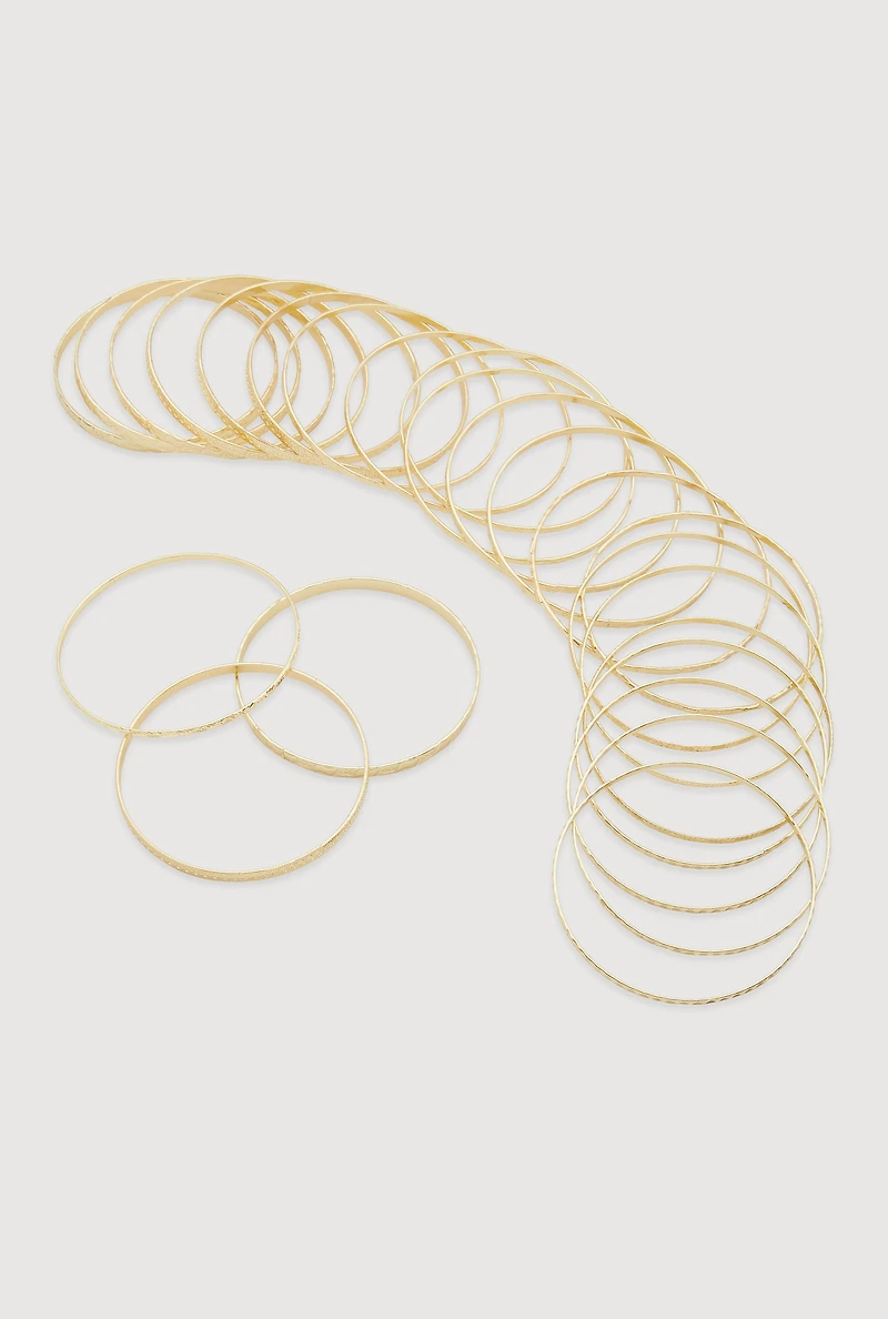 Womens Plus Size Textured Metallic Bangles Set of 24, Gold